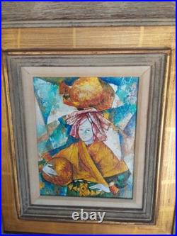 Contemporary Folk Art Painting in Wood & GILT 19 X 17 Frame by Louis