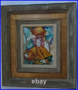 Contemporary Folk Art Painting in Wood & GILT 19 X 17 Frame by Louis