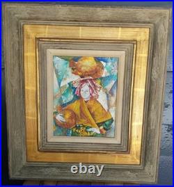 Contemporary Folk Art Painting in Wood & GILT 19 X 17 Frame by Louis