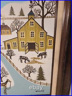 Contemporary Folk Art Winter Village Scene Oil on Canvas Painting L. Lyuins