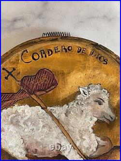 Cordero de Dios Retablo Mexican Folk Art Painting Mexico Catholic Gold Leaf 7