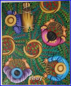 Cosecha De Cafe Coffee Harvest Signed Latin American Guatemalan Painting