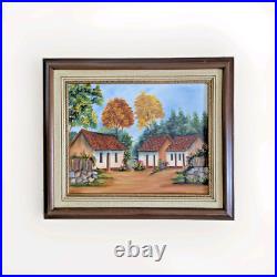 Costa Rica Folk Art Oil Painting Typical Terracotta Homes by Artist G. Fung 20