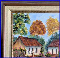 Costa Rica Folk Art Oil Painting Typical Terracotta Homes by Artist G. Fung 20