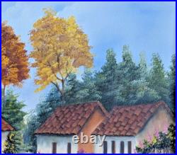 Costa Rica Folk Art Oil Painting Typical Terracotta Homes by Artist G. Fung 20