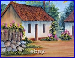 Costa Rica Folk Art Oil Painting Typical Terracotta Homes by Artist G. Fung 20