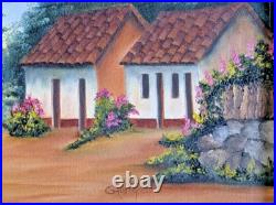 Costa Rica Folk Art Oil Painting Typical Terracotta Homes by Artist G. Fung 20