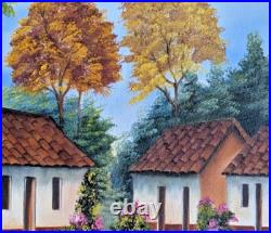 Costa Rica Folk Art Oil Painting Typical Terracotta Homes by Artist G. Fung 20