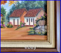 Costa Rica Folk Art Oil Painting Typical Terracotta Homes by Artist G. Fung 20