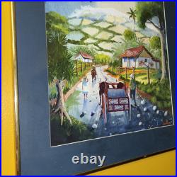 Costa Rican Pura Vida Folk Art Original Watercolor Painting by Barth, Framed