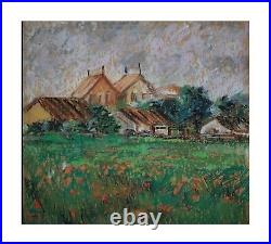 Cottages Village Original Landscape OIL Pastel Painting impressionism sign KRAVT