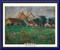 Cottages Village Original Landscape OIL Pastel Painting impressionism sign KRAVT