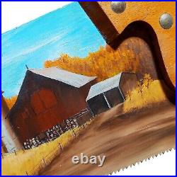 Country Barn Windmill Painting Prim Folk Art Painted Hand Saw Tool OOAK Signed