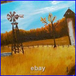 Country Barn Windmill Painting Prim Folk Art Painted Hand Saw Tool OOAK Signed