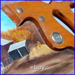 Country Barn Windmill Painting Prim Folk Art Painted Hand Saw Tool OOAK Signed