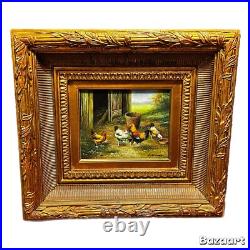 Country Chicken Hen Rooster Oil Painting on wood Artist C. Franco Country Chicken Hen Rooster Oil Painting on wood Artist C. Franco