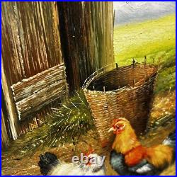 Country Chicken Hen Rooster Oil Painting on wood Artist C. Franco Country Chicken Hen Rooster Oil Painting on wood Artist C. Franco