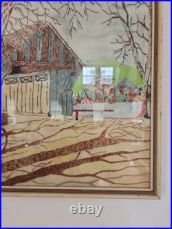 Covered Bridge Original Folk Art Painting On Felt Framed 19x 25 Pennsylvania