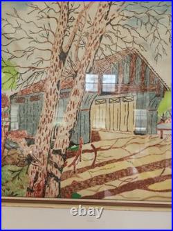 Covered Bridge Original Folk Art Painting On Felt Framed 19x 25 Pennsylvania