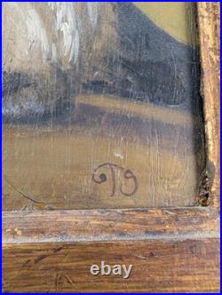 Creepy Sad Cat Painting, Cat with Bottle and Spilled Milk. Vintage & Strange