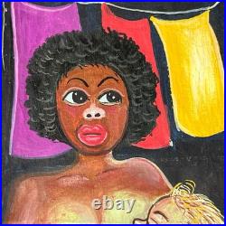 Cuban Folk Art Feminist Prostitute Breastfeeding Man Oil Painting Symbolism Nude