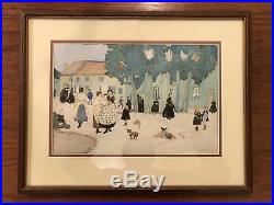 DAPHNE DUNBAR Antique 1918 Gouache Painting Signed Listed Boston Artist Folk Art