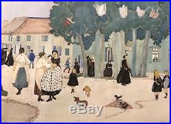 DAPHNE DUNBAR Antique 1918 Gouache Painting Signed Listed Boston Artist Folk Art
