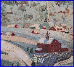 DAVID ELLINGER-PA Dutch Folk Artist-Original Signed Oil-Winter Village Landscape