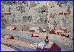 DAVID ELLINGER-PA Dutch Folk Artist-Original Signed Oil-Winter Village Landscape