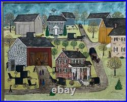 DOLORES HACKENBERGER'Amish Going to Church VILLAGE SCENE' Folk Art PAINTING
