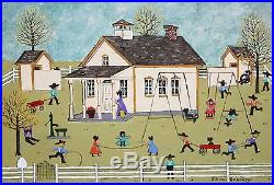 DOLORES HACKENBERGER-PA Dutch Folk Artist-Original Signed Oil-Amish School House