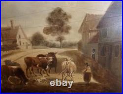 DUTCH OLD MASTER 18th Century Folk Landscape Oil Painting OFF TO MARKET