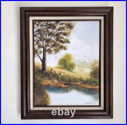 D. Davidson Painting Landscape Trees Lake Original Art Framed Signed 23X19