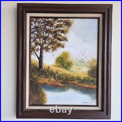 D. Davidson Painting Landscape Trees Lake Original Art Framed Signed 23X19