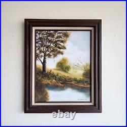 D. Davidson Painting Landscape Trees Lake Original Art Framed Signed 23X19