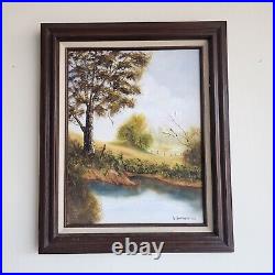 D. Davidson Painting Landscape Trees Lake Original Art Framed Signed 23X19