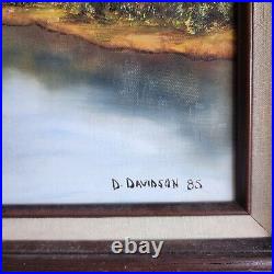 D. Davidson Painting Landscape Trees Lake Original Art Framed Signed 23X19