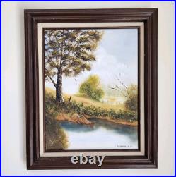 D. Davidson Painting Landscape Trees Lake Original Art Framed Signed 23X19
