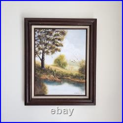 D. Davidson Painting Landscape Trees Lake Original Art Framed Signed 23X19