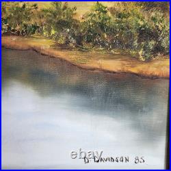 D. Davidson Painting Landscape Trees Lake Original Art Framed Signed 23X19