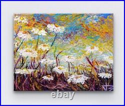 Daisies in the Wind Original Acrylic Painting 11x14 Canvas Impasto Art Not Monet