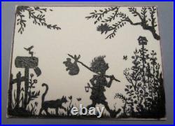 Dana Strong HOBO SCAMP Boy Cat Slingshot Miniature Silhouette Painting FOLK ART