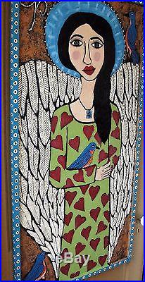 Danette Sperry Primitive Outsider Southern Folk Art Mixed Media Painting Angel