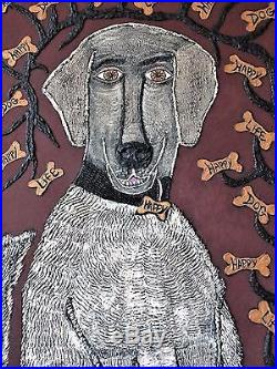 Danette Sperry Primitive Southern Folk Art 2 D Mixed Media Painting Happy Dog