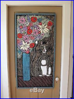 Danette Sperry Southern 2 D Relief Folk Art Mixed Media Painting Tabby Cat withFlw