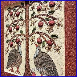 Danette Sperry Southern Primitive Bird Folk Art Painting Quails And Cherry Tree