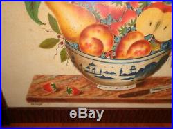 David Ellinger Canton Bowl of Fruit w Bird Folk Art Theorem Painting, Signed