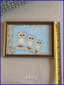 David Pease Original Owl Painting Signed Framed Folk Art Three Owls Wood dP