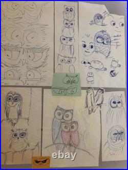 David Pease Original Owl Painting Signed Framed Folk Art Three Owls Wood dP