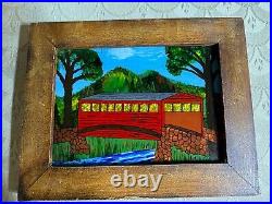 David W Gottshall (1942 2016) Folk Art Reverse Oil Foil Art Covered Bridge